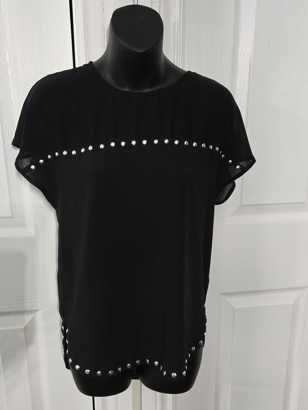 H&M Black Stud-Trim Short Sleeve Tee